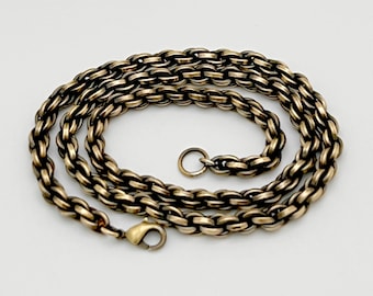 Antiqued Raw Brass French Rope Chain Necklace: Vintage Solid Brass, USA Made, Choose Length