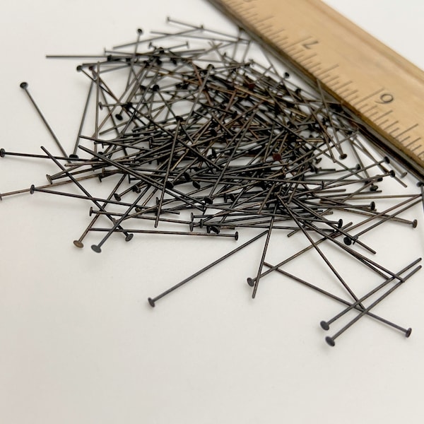 200pc - 1" -  black brass head pins -thin 24 gauge -