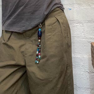 Beaded Keychain Bag Charm: Turquoise, Wood, Glass & Silver Hardware