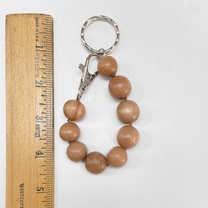 Beaded Keychain Bag Charm Bracelet: Vintage Large Round Wood Beads Silver Clip and Ring