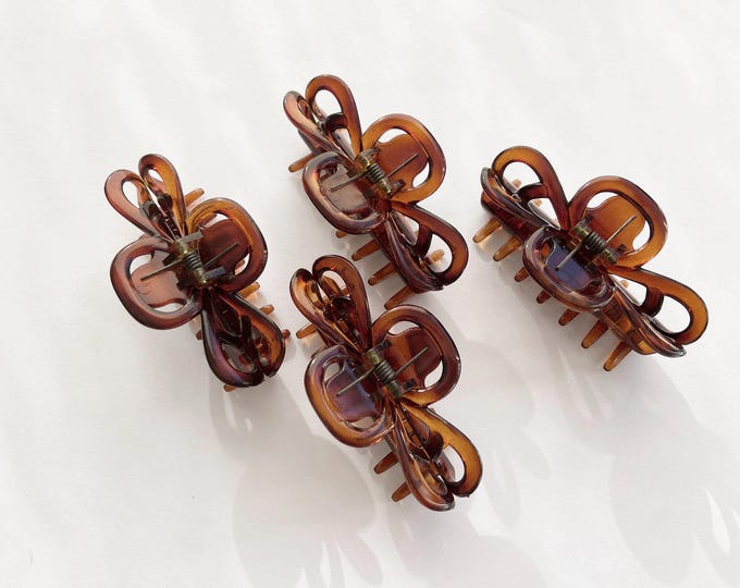 Vintage Delsol France Mini Hair Claw Clips – Tortoise, Black, Clear Set of 4