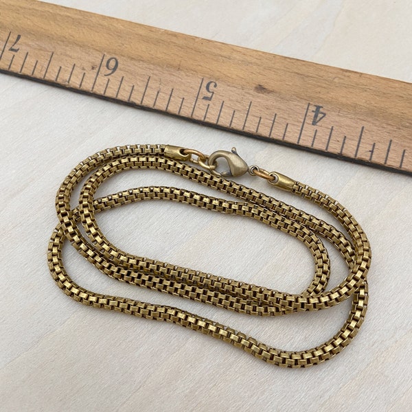 1pc 18" Vintage Brass Chain Mesh Box Snake Style Necklace made in USA