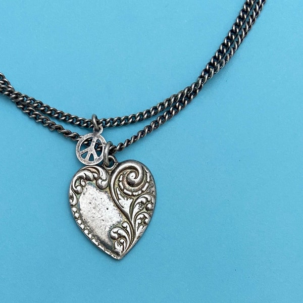 vintage silver baroque heart pendant valentine charm for chain necklace, collar, choker, bracelet