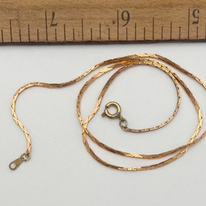 1pc 16&quot; Vintage Brass Snake Wheat Chain Skinny Slinky Thin Style Necklace Delicate Fine Dead Stock 70s 80s