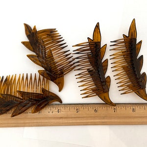 Set of Four - Tortoise Leaf Deco Vintage French Hair Combs  Dead Stock 4 inches Hair Accessory