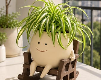 Maceta con forma de carita sonriente y mecedora, maceta divertida para suculentas, soporte para plantas con forma de araña, decoración original para el escritorio de la oficina en casa.