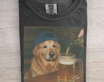 Golden Retriever Drinking Beer Comfort Colors Shirt, Funny Meme Dog Lover Graphic Tee, Sarcastic Shirt, Gift For Him Her