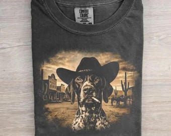 German Shorthaired Pointer Cowboy Comfort Colors Shirt, Vintage  T-shirt, Western Dog Lover Shirt, 90s Dog Graphic Shirt, Unisex Tee