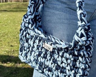 Bolso de ganchillo | Bolso de hilo textil hecho a mano | Bolso de ganchillo grueso | Bolso de hombro mediano | Bolso de ganchillo | Bolso de mano | Hilo reciclado