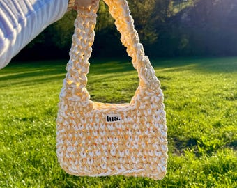 Bolso de ganchillo | Bolso hecho a mano con hilo de camiseta | Bolso de ganchillo grueso | Bolso de hombro mediano | Bolso de ganchillo | Bolso bohemio