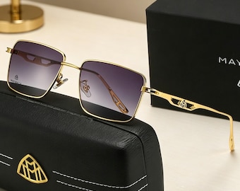 Luxury Maybach Style Square Sunglasses - Gold Frame UV400 Protection Men's Shades