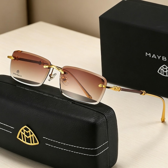 Maybach Luxury Rimless Gold Frame Sunglasses, Gradient Lenses, UV400 Protection, Unisex Fashion Eyewear