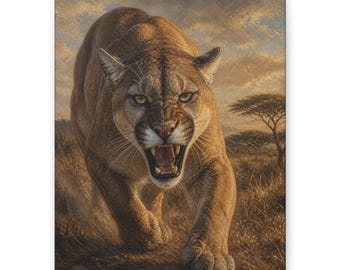 Roaring Cougar Canvas | Matte Stretched Wall Art