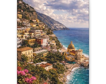 Amalfi Coast Seaside Village Canvas | Stretched Matte Wall Art