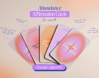 Abundance Affirmation Cards Printable, 32 Mini Card Deck for Money Mindset and Self Worth, A4 and US Letter Digital Download