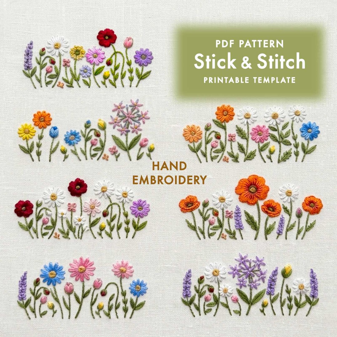 Wildflowers Hand Embroidery ( PDF Pattern Templates ) Beginner Friendly ...