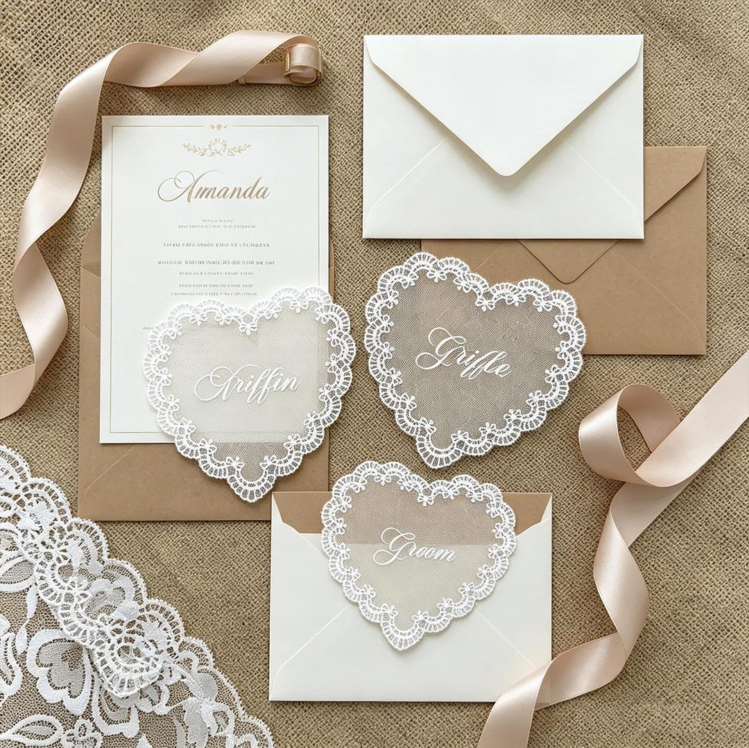 Personalized Lace Wedding Place Cards, Custom Guest Name Tags, Romantic ...