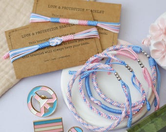 Pulsera del orgullo transgénero, pulsera ajustable de cordón LGBTQ, joyería azul, rosa y blanca, regalo del orgullo hecho a mano, pulsera trans