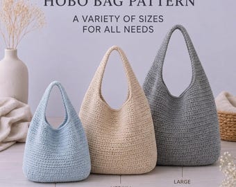 Patrón PDF para bolso hobo de ganchillo, bolso holgado, bolso holgado fácil de hacer, 3 tamaños (pequeño, mediano, grande)