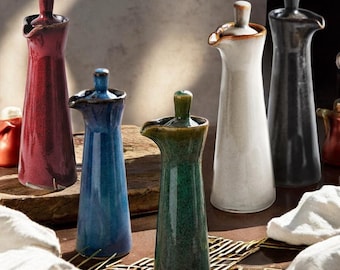 Dispensador de aceite de cerámica rústica japonesa de 100 ml, aceitera de oliva esmaltada, vertedor de vinagre, elegante decoración de cocina, regalo único para inauguración de casa