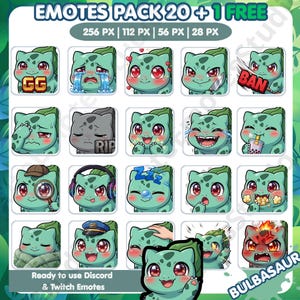 21 Bisasam Emotes für Twitch & Discord – Chibi Streamer Pack – Grünes Pokémon PNG