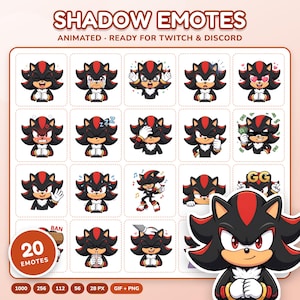 20 Animated Shadow Emotes Pack for Twitch Discord | Hedgehog Streamer Pack | Transparent PNG GIF