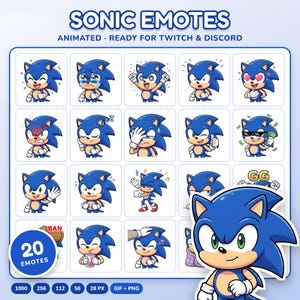 20 Animated Sonic Emotes Pack Twitch Discord | Erizo Azul Streamer Badges | Transparente PNG GIF