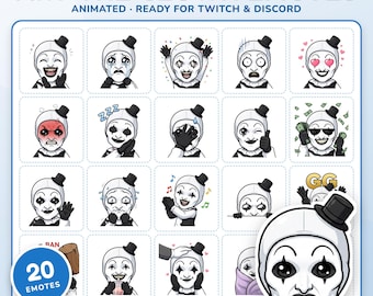 20 Animated Arttheclown Emotes Pack for Twitch Discord YouTube Kick Streamers | Horror Transparent GIF