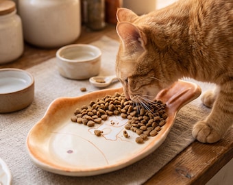 Fish Shaped Cat Food Dish, Ceramic Cat Plate, Pet Bowls, Shallow Wide Whisker Friendly Cat Bowl, Low Profile Kitten Feeding Tray