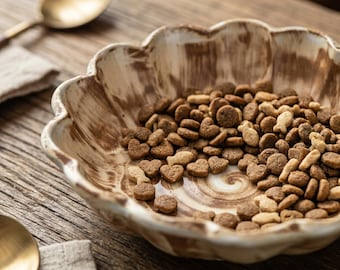 Ceramic Pet Bowl, Lotus Petal Ceramic Pet Dish, Whisker Friendly Shallow Kitten Bowl, Wide Shallow Whisker Friendly Pet Dish