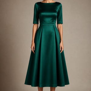 Emerald Green Satin Dress - Etsy