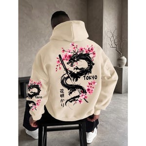 Drakhöjda, japanska körsbärsblommor, streetwear-tröja