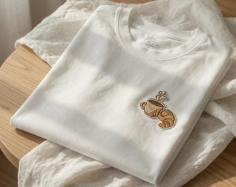 Embroidered Coffee Croissant T-Shirt | Breakfast Foodie Morning Tee