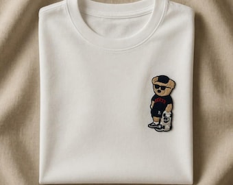 Custom Embroidered Skateboard Bear T-Shirt: Street Style Casual Tee