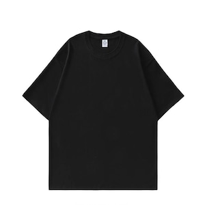 May include: A solid black t-shirt with a crew neck and short sleeves. The shirt has a relaxed fit and appears to be made of a soft, comfortable material. The tag is visible on the inside of the collar.