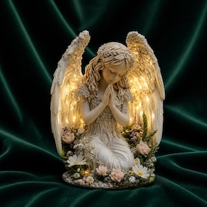 Engelslichtstatue – Betender Engel mit LED