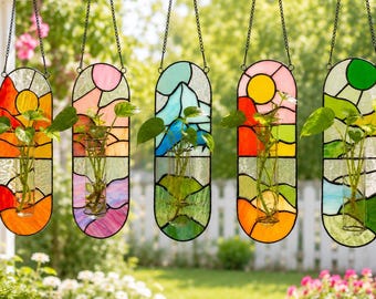 Hanging Wall Planter Indoor, Stained Glass Hanging Planter, Unique Wall Art Air Plant Holder, Housewarming Gift for Her or Mom, BirthdayGift