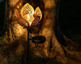 Solar Lotus Garden Light,Waterproof OutdoorFlower Lamp, Warm Light Landscape Decor Yard Patio Lawn