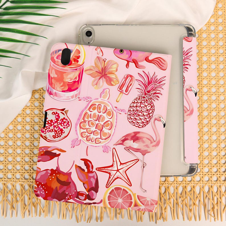 Pinaple Turtle Pink Tropical Summer iPad Case With Pencil Slot for Air 8/7th A16 2026/ ...