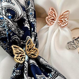 Anillo para pañuelo con forma de mariposa, clip ajustable para pañuelo, pasador de metal hueco para pañuelo, soporte para pañuelo de filigrana, regalo romántico para ella.