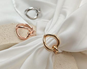 Scarf Ring with Gold Knot, morden French Style Silk Slide, Chic Geometric Jewelry, Bridesmaid Gift, Unique Gift for Her