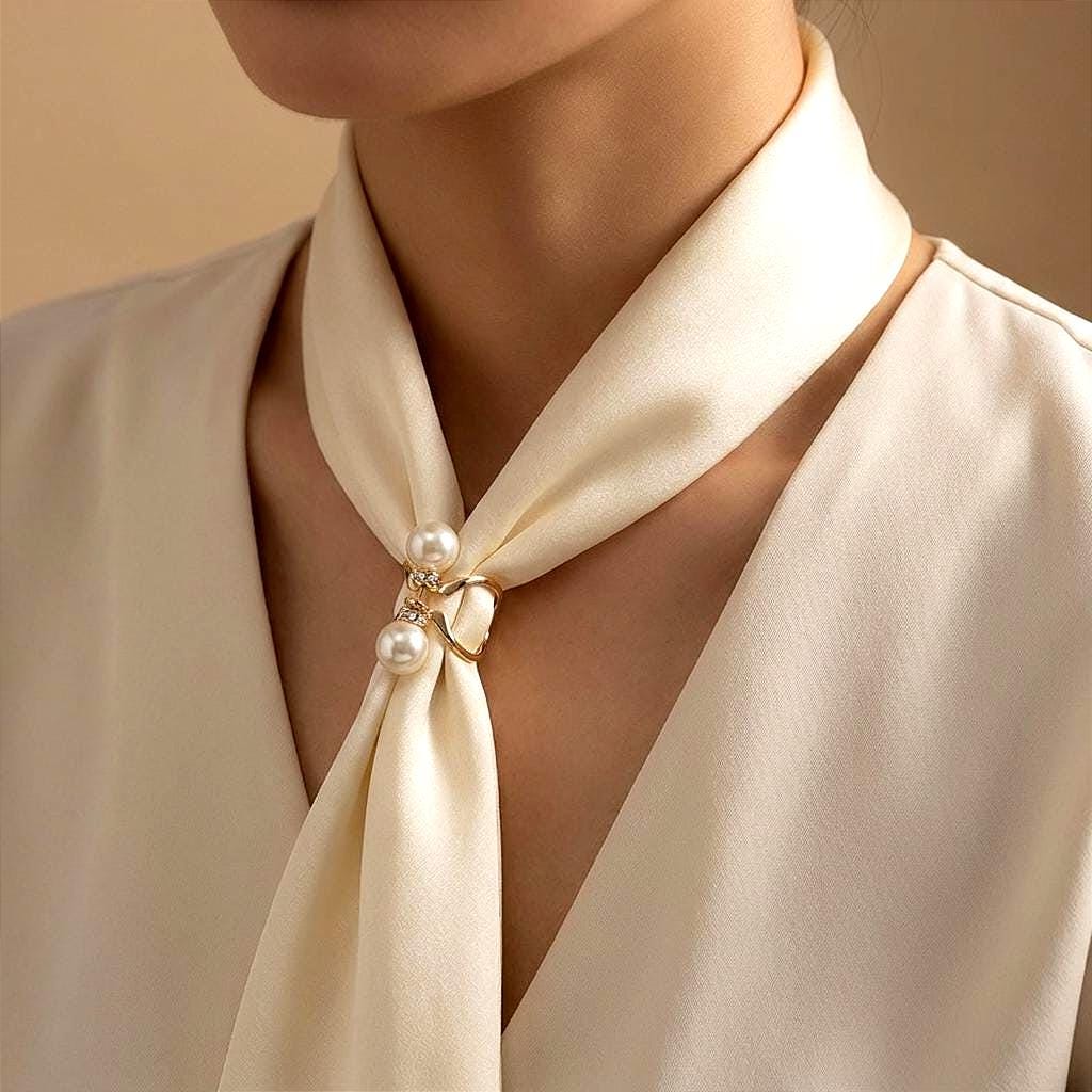 Gold Scarf Clip, Elegant Pearl Scarf Holder, Minimalist Scarf Fastener, Chic Silk Scarf Buckle, Versatile Scarf Accessory for Daily Wear