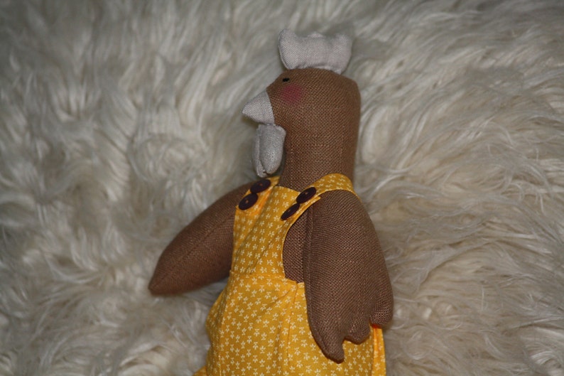 Hen Fabric Doll With 3 Fabric Eggs Handmade One of a Kind Yellow Overalls image 5