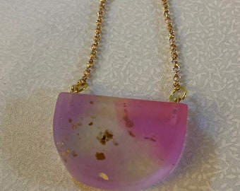 Resin Pendant Pink Glitter Handmade OOAK 21 inch Rose Gold Plated Necklace