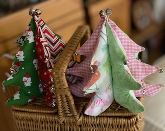 Christmas Trees Shelf Table Decoration Fabric, CHARMS & Bells Handmade Gift