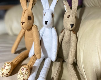 Bunny Rabbit Soft Cuddly Dolls One of a Kind Handmade with Love