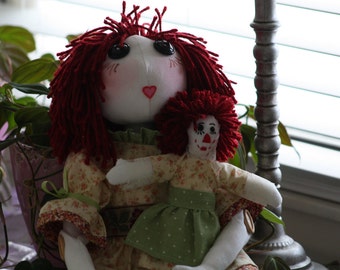 Handmade OOAK 22" Rag Doll and 9" Companion Doll Holiday SALE