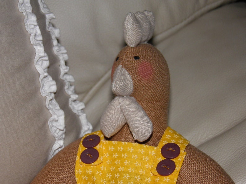 Hen Fabric Doll With 3 Fabric Eggs Handmade One of a Kind Yellow Overalls image 2