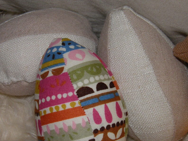 Hen Fabric Doll With 3 Fabric Eggs Handmade One of a Kind Yellow Overalls image 3