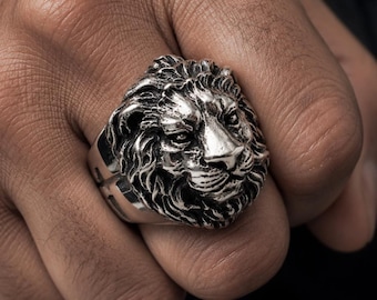 Anello da uomo con leone in acciaio inossidabile, stile gotico da motociclista, gioiello di tendenza.